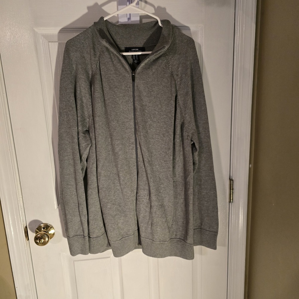 Lands End Outfitters Mens 2XL Gray Full Zip Mock Neck Raglan Sweater Knit